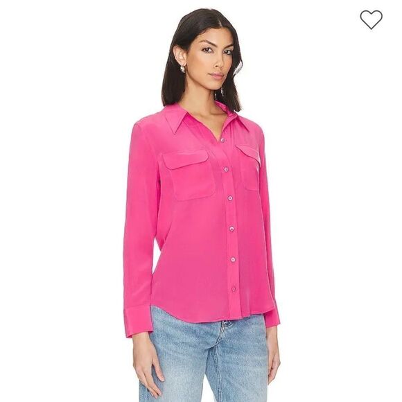 Equipment Slim Signature Pink Silk Long Sleeve Button Up Shirt | Size S - Picture 3 of 10